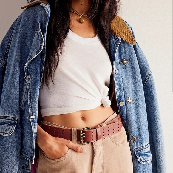 FREE PEOPLE WE THE FREE TRIPLE THREAT LEATHER BELT COWBOY SIZE S/M main image 6